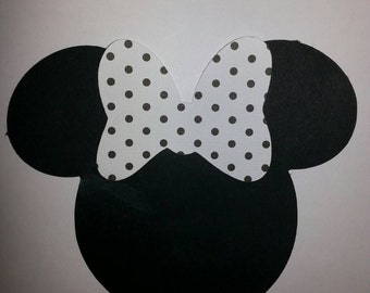 SALE !! ~ Disney ~ 24 MINNIE Mouse heads w/bow ~ Scrapbook ~ Birthday ~ Cupcake topper ~ Decoration ~ Party