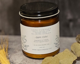 Vegan Soy Wax Candle – 9 oz Essential Oil Scented Candle, Natural Aromatherapy, Amber Jar, Clean Burn, Hand Poured Gift Idea