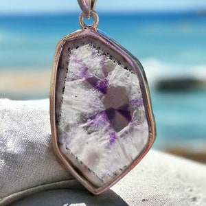 Rare Trapiche Amethyst Pendant Necklace Sterling Silver 925 | Large Genuine Amethyst Crystal Jewelry | Handmade Luxury Gift for Her