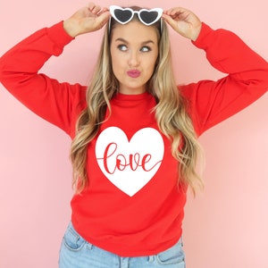 Valentines Sweatshirt, Love heart shirt, valentines day gift, valentines sweater, pink, red, gray. sand, white