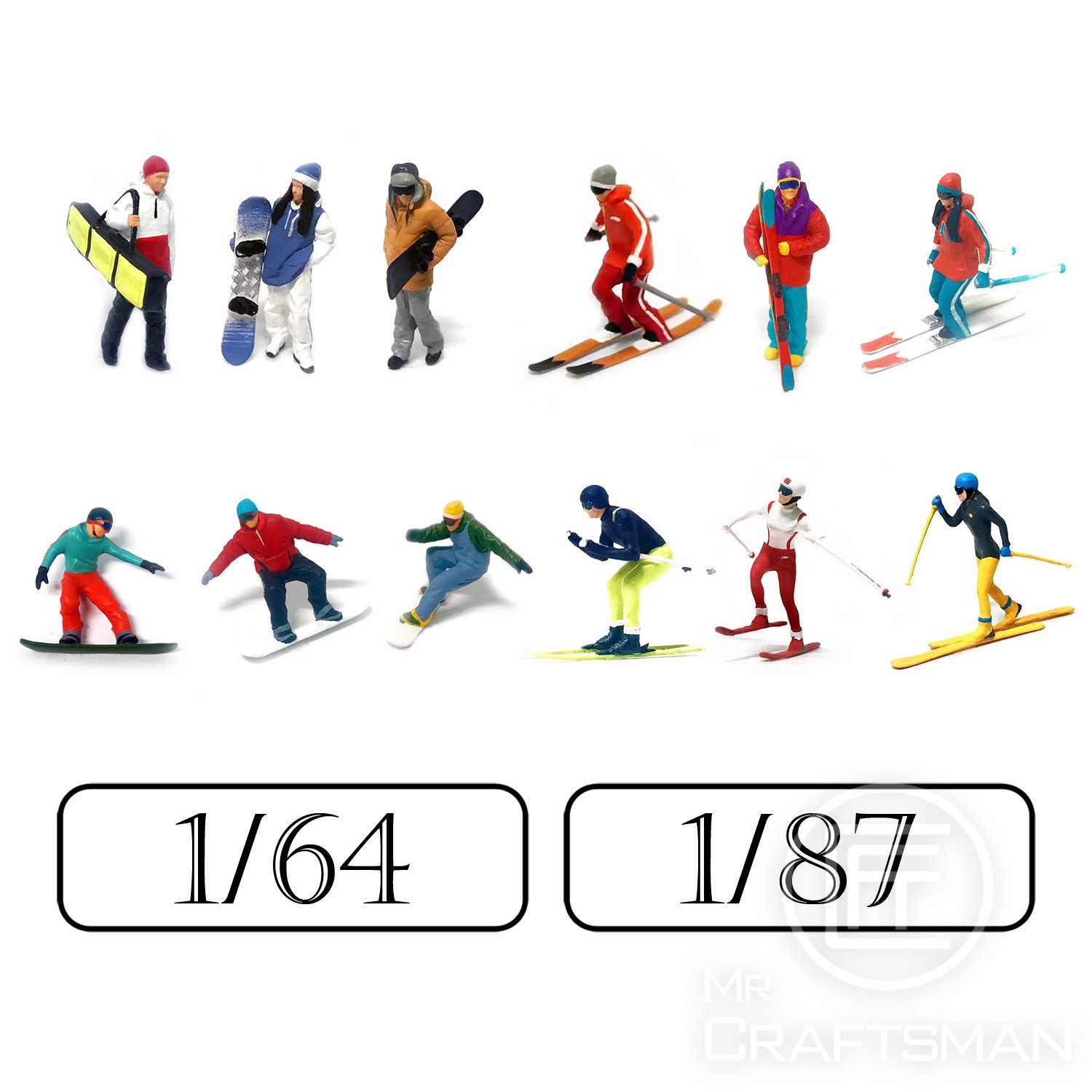6/64 Échelle Résine Miniature Ski Gens Minuscules Figure Disposition  Paysage 