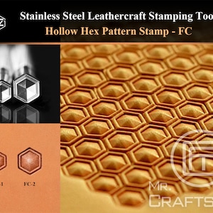 SZ FC Hollow Hex Leathercraft Carving Pattern Stamp, Leathercraft Carving, Leather Stamping tool, 304 Stainless Steel (AD)