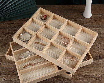 Pinewood Multi-Fächer-Display-Tablett, Desktop-Holz-Partitions-Organizer, Schmuckaufbewahrungsbehälter, Desktop-Fach.