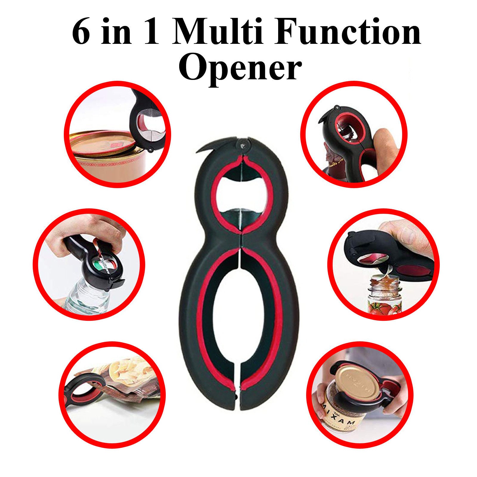 Jar Opener, 5 in 1 Multi Function Can Opener Bottle Opener Kit with  Silicone Handle Easy to Use for Children, Elderly and Arthritis Sufferers  (Apple Red 