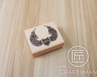 Big Flying Heart Wooden Rubber Stamp