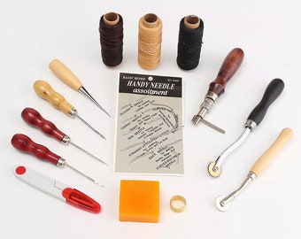 Kit d’outils pour débutants en cuir 14pcs, ensemble d’outils de couture à la main en cuir, poinçon, coupeur, ensemble dIY (BG)