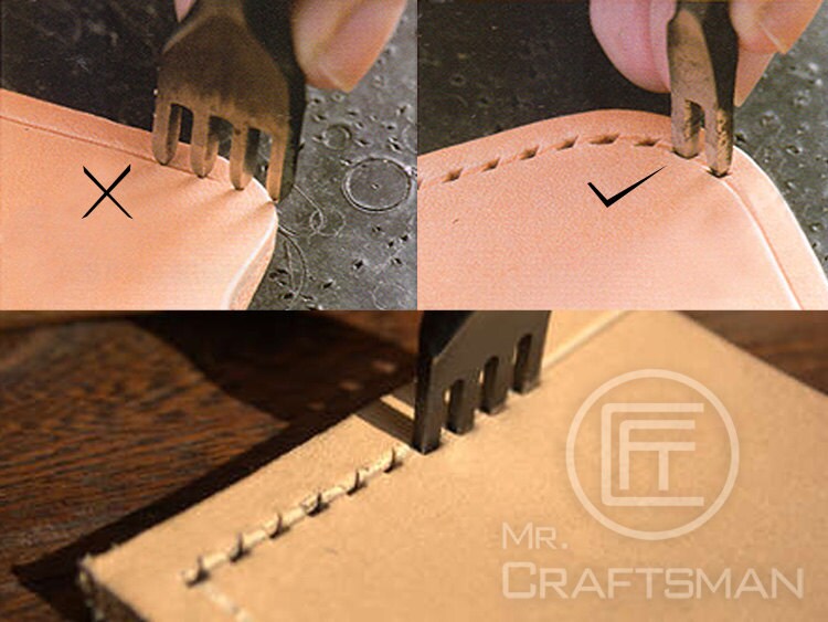 WellieSTR 1/2/4/6 Prong Leather Craft Tool Hole Punches Lacing Stitching  Punch Tool,Leather Stitching Chisel Leathercraft Pricking Iron Tool Hole