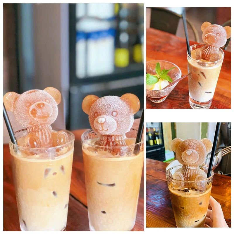 Ice Cube Bear Mold Silicone 3D Cute Bear Drink Decoration for Holiday,  Party, Whole Family to Make Lovely Ice Coffee, Juice 