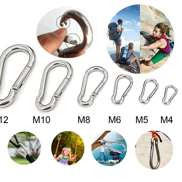 M4/M6/M8/M10/M12 304 Stainless Steel Carabiner Snap Hook, Fast Clasp Clip, karabiner, Keychain key fob Clip (AD)