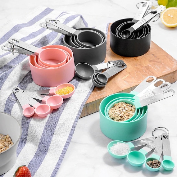 Plastic Measuring Cups Set Spoon Kitchen Tools Coffee Tea Baking Stainless Kit 