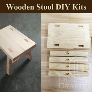 Wooden Pine wood short stool DIY kits (Self-assembly), Milking Stool, Farmhouse Stool, Wooden Stool, Small Old Stool,  square stool, chair