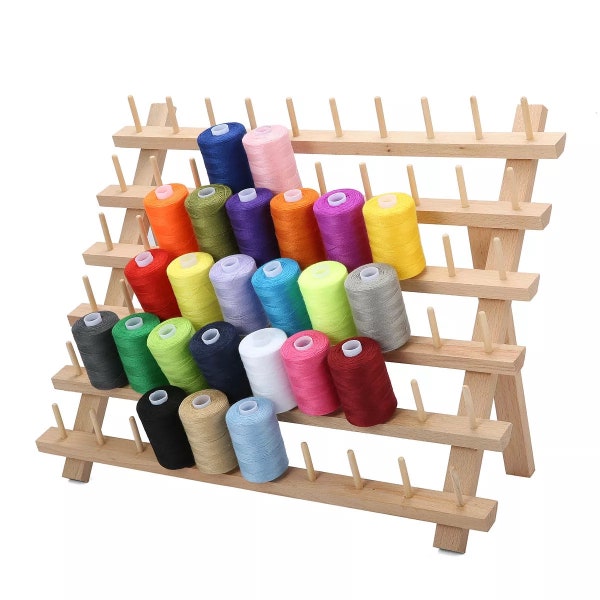 60 Spools Thread Rack Wood Spool Rack Bobbin Thread Holder Sewing Tool (BG)