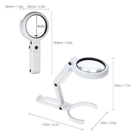 folded magnifying lens with led light