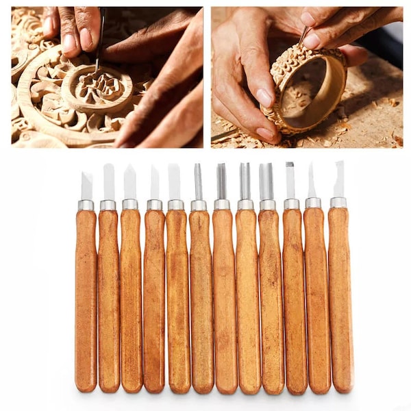 12Pcs Wood Carving Chisel Tool Set Wood Working Professional Gouges  tool set (BG)