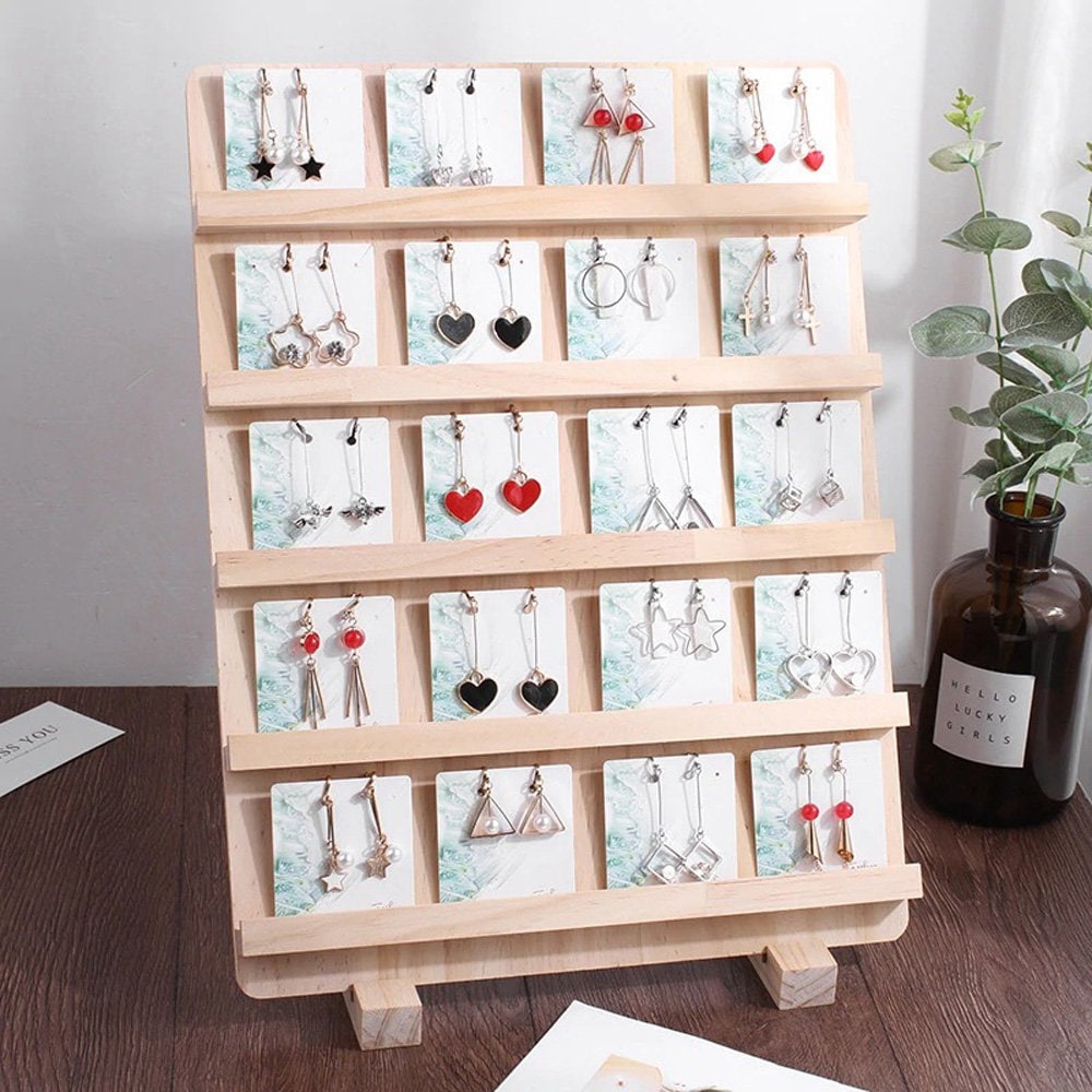 2pcs Natural Wood S/L Stand Rack Jewelry Earring Display Photograph Showcase 