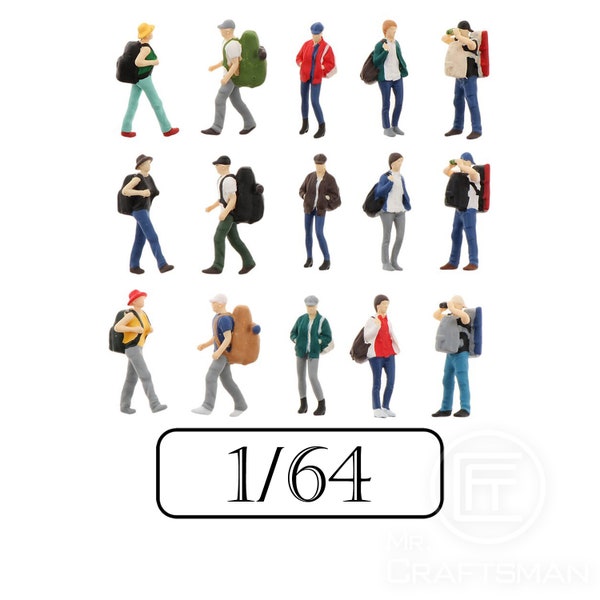 Maßstab 1/64, 5er Set Miniaturfiguren, Menschen Wandern, Klettern, Reisen, Backpacker, Charakter bemalte Figuren Modell für Landschaft (AD)