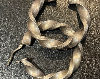 Silver twisted hoop earrings, 1.5" diameter