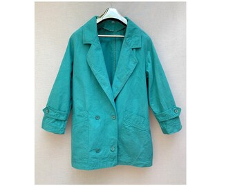 vintage 80s green double breast Jacket // oversized 80s jacket // 80s raincoat // size eu38 uk 10- us 6