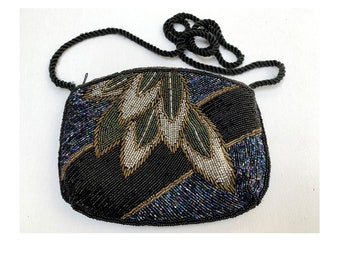 vintage 80s beaded Geometric PURSE // crossbody small handbag // Handbags // beads bag // beaded purse