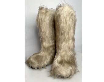 Women  Vintage 1960s faux Fur YETI snow BOOTS winter fur boots  size fr 40-uk