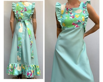 vintage 70s  Boho Maxi Ruffled Dress / 70s dress  70s  maxi DRESS // floral / ruffled sleeves dress / prairie / size eu 38 - uk 10 - us 6