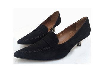 Guy LAROCHE 1990s black suede pointy Metal heeled Moccasins size eu 39 uk 5.5-us7.5