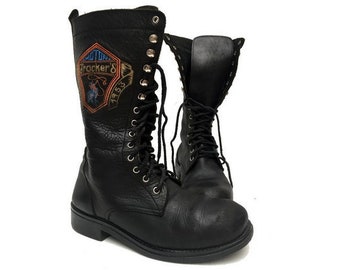 Jaren '90 jaren '80 zwart leer Lace Up MotorLAARZEN // maat eu 41 -uk 7.5 heren - us 8 heren