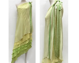 COSTURA Guy LAROCHE 1960 Soie Chiffon Une épaule Longitud asimétrica ROBE // taille eu 36- uk 8- us 4