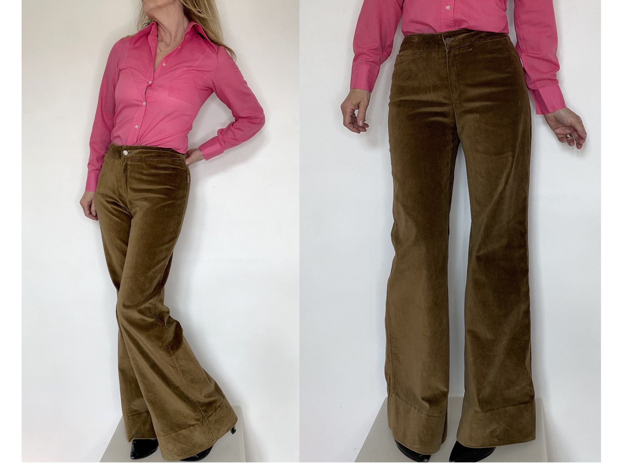 Womens Velvet Flared Pants Christmas Faux Fur Trim Bottoms 70s Disco  Trousers