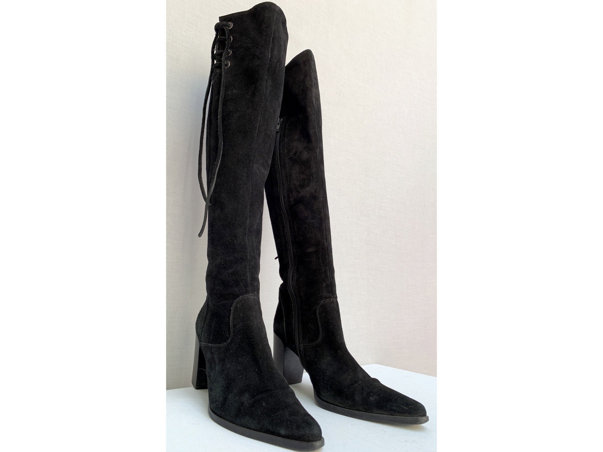 black suede pointy booties