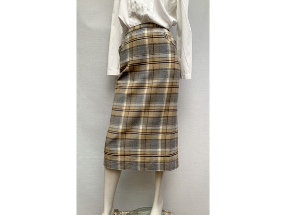 vintage 80s wool plaid Skirt / pencil skirt / 80s