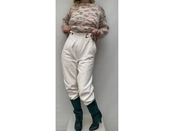 80s high waisted white Corduroy Cotton Tapered PA… - image 3