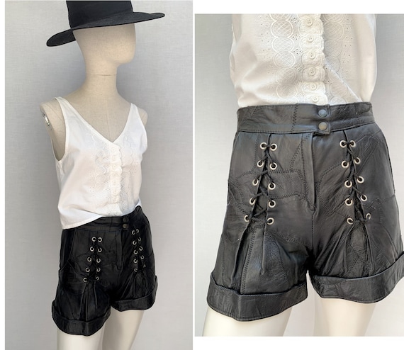 eighties vintage leather SHORTS // laced leather S