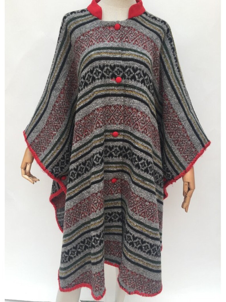 1980s Large wool Southwestern CAPE coat 1980s Large wool PONCHO one size