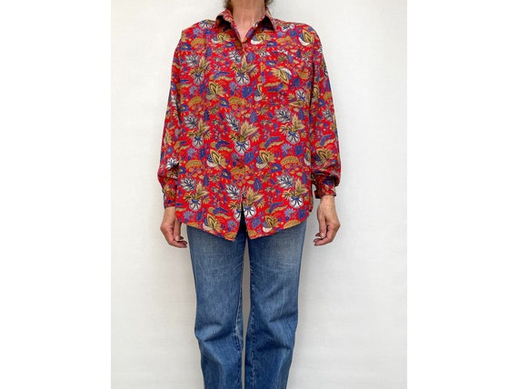 80s Floral oversized Cotton SHIRT blouse buttonne… - image 6