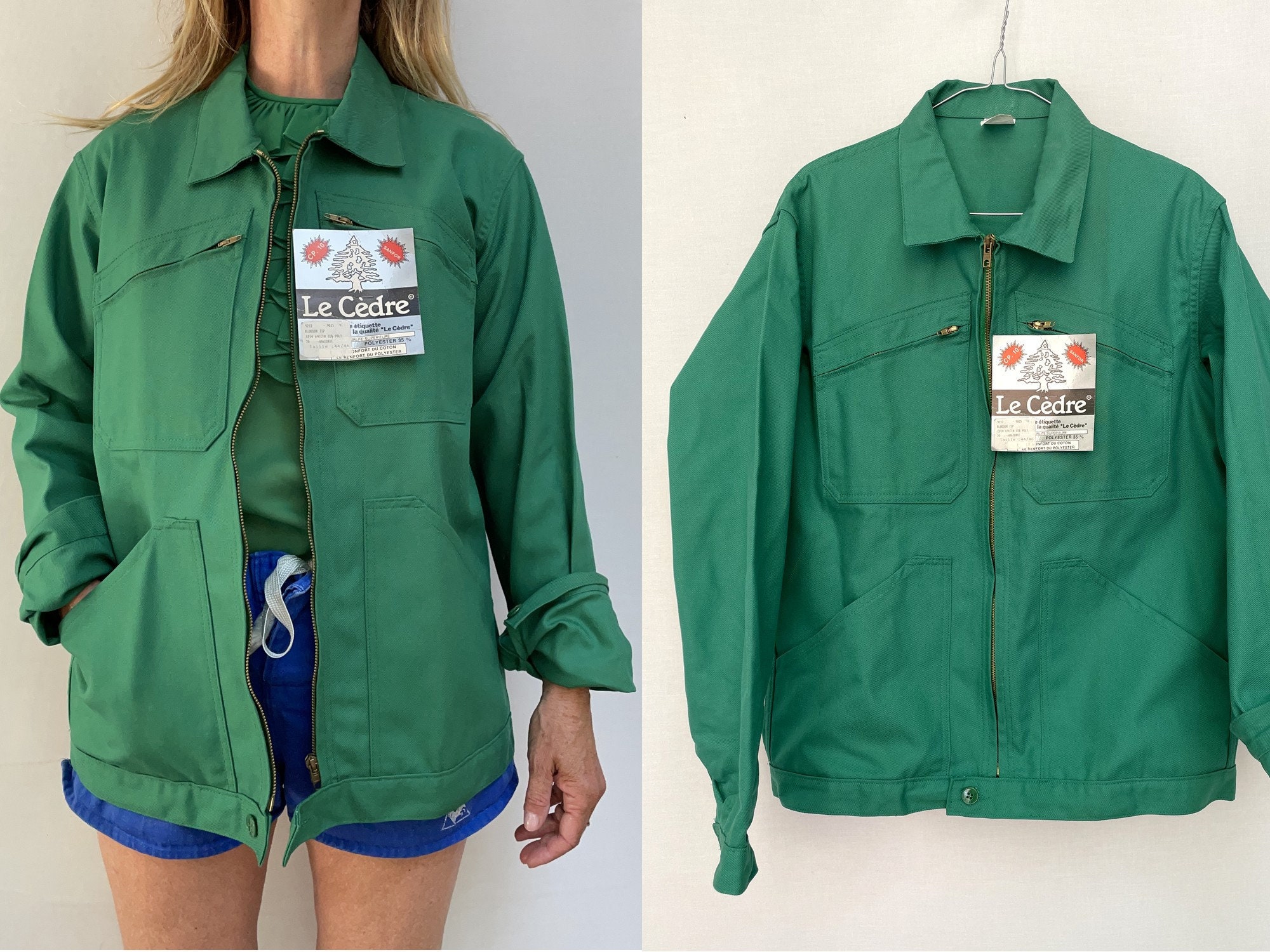 1980s 70s Vintage LE CÈDRE French Chore Green Work Jacket Unisex 1980s 70s Vintage LE CÈDRE French Chore Green Work Jacket Unisex
