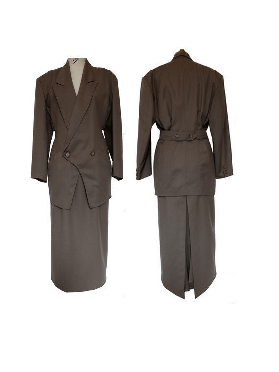 Vintage 80s HIROKO KOSHINO // Japan 80s // Brown Wool Skirt Set 