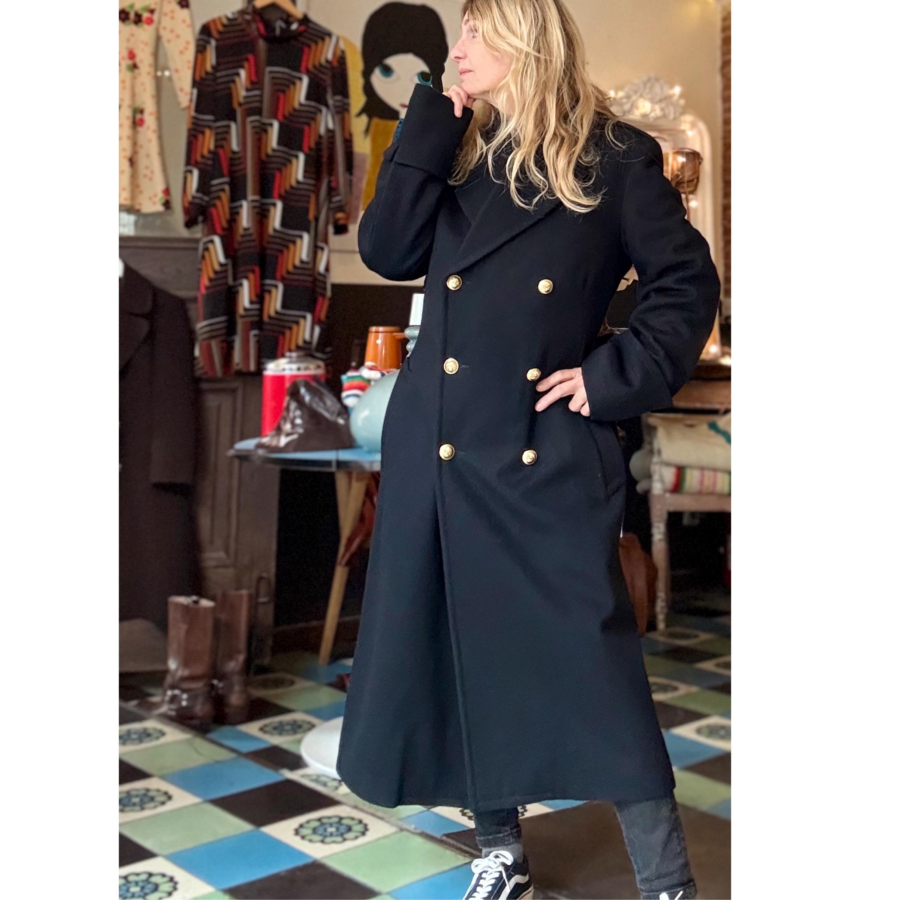 La Belle Jardinière Navy 1960 Vintage Wool Long Coat Size Man 46
