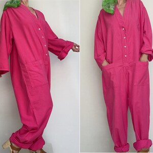 NAF NAF vrouwen vintage jaren 80 katoen Fushia roze Fleece oversized JUMPSUITS overalls maat M Etsy Nederland