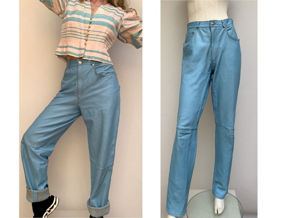 FIORUCCI 80s leather blue high waisted PANTS taper