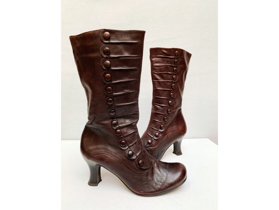 90s 20s style leather round toes kitten heels BOOT