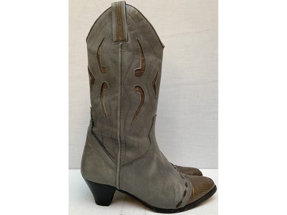 80s vintage grey leather western Boots / heeled c… - image 8