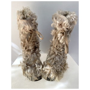vintage 60s pair of curly Fur Boots size fr 37 image 1