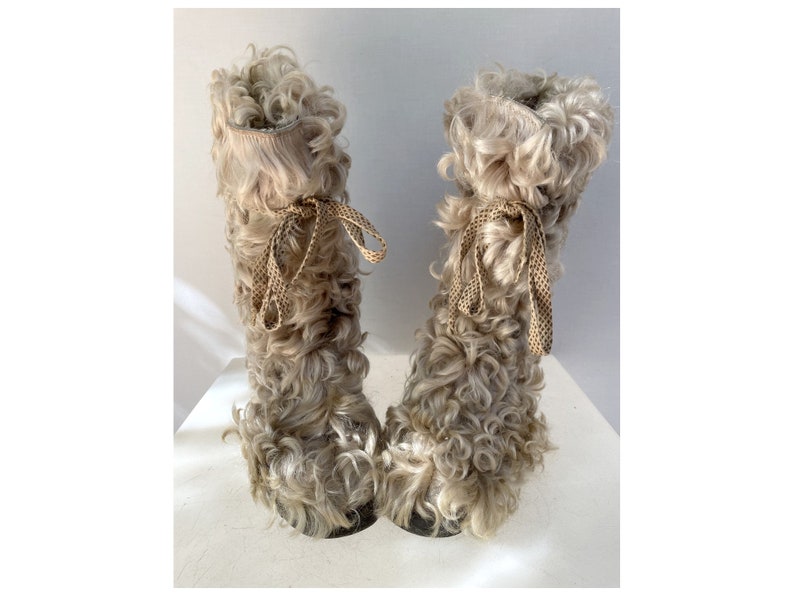 vintage 60s pair of curly Fur Boots size fr 37 image 1