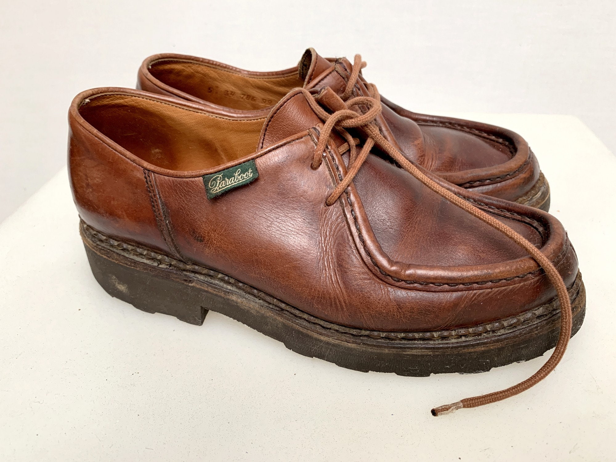 80s Vintage PARABOOTS Brown Leather Laced Moccasins Paraboot 80s Vintage PARABOOTS Brown Leather Laced Moccasins Paraboot