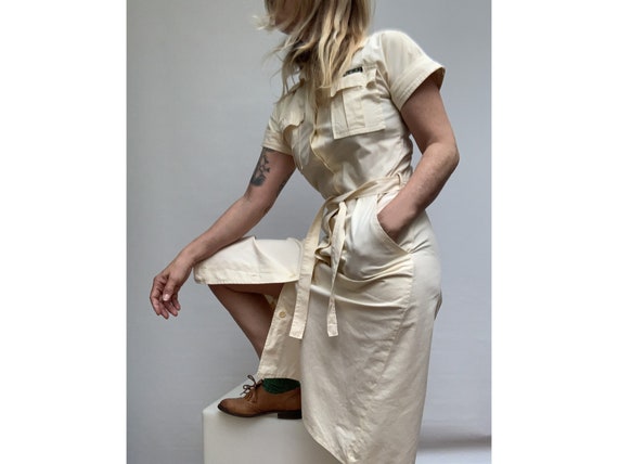 70s vintage cotton Beige SHIRTDRESS summer 70s dre