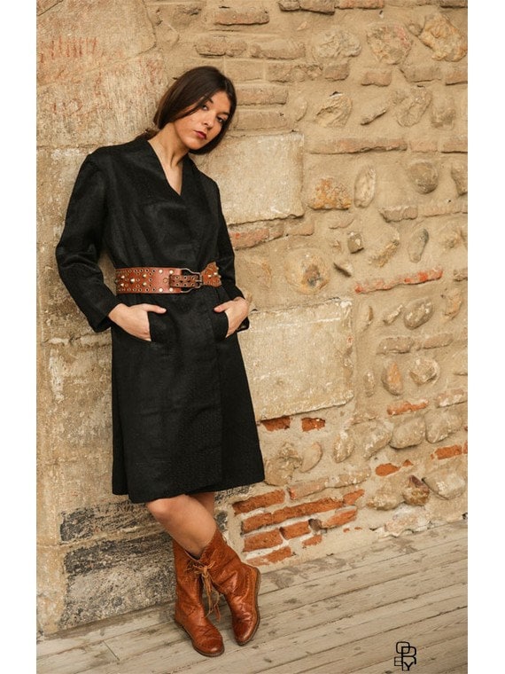 antique coat // 1920s brocade black coat // silky