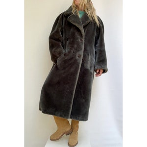 vintage CACHAREL 80s 1980s  faux fur Grey double breasted Winter Long COAT size eu 40-uk12-us8