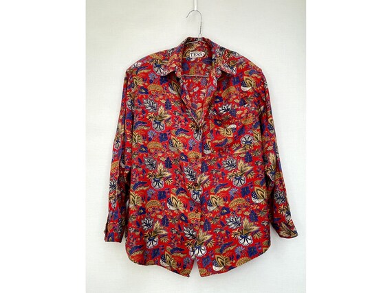 80s Floral oversized Cotton SHIRT blouse buttonne… - image 2
