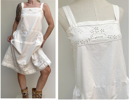 antique white cotton open eyelet embroidered DRESS